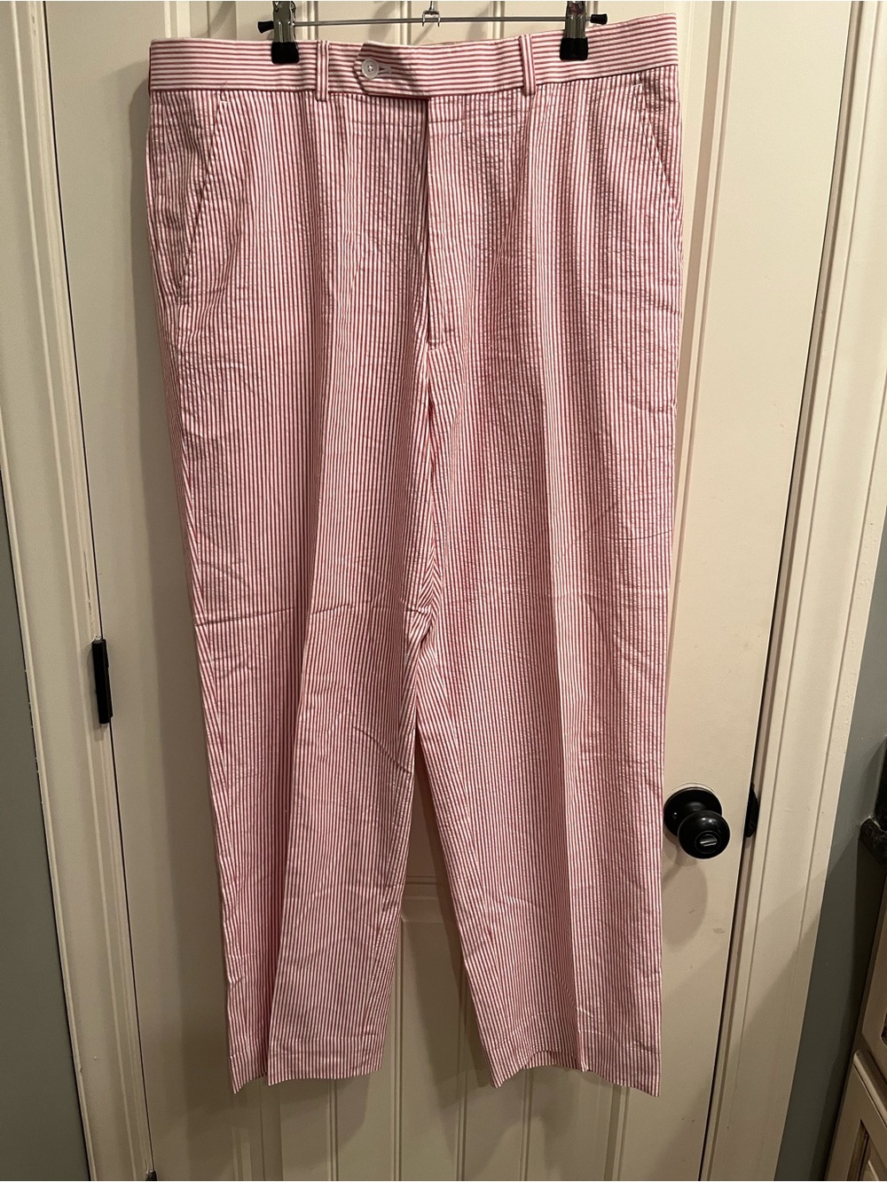 Men's Light Red Seersucker Stripe Pants